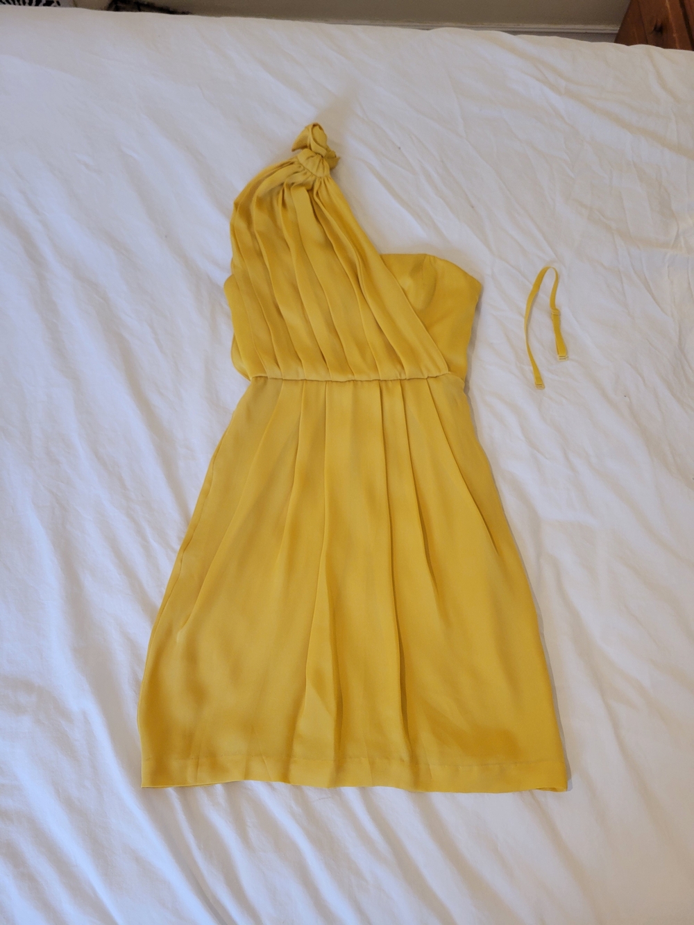 BCBGMaxAzria Yellow One-Shoulder Silk Cocktail Dress